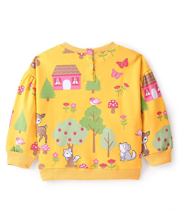 Babyhug Cotton Knit Full Sleeves Butterfly & Deer Printed Sweatshirt - Mustard Yellow