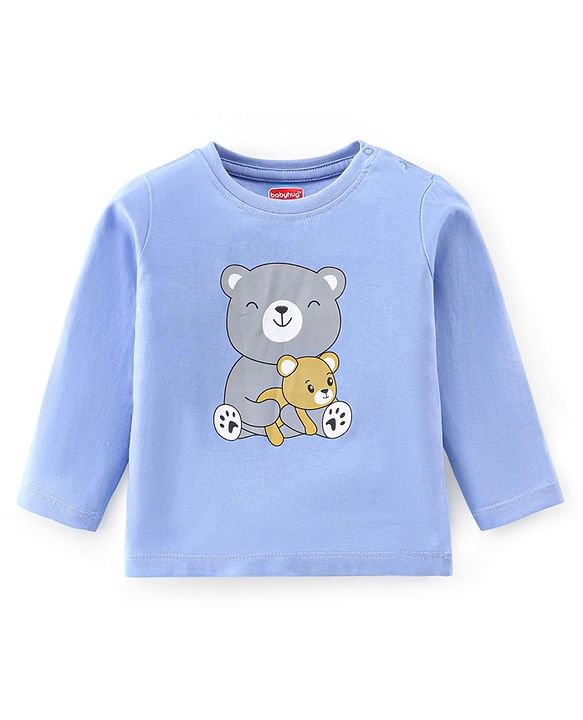 Babyhug 100% Cotton Knit Full Sleeves T-Shirt With Teddy Print - Purple
