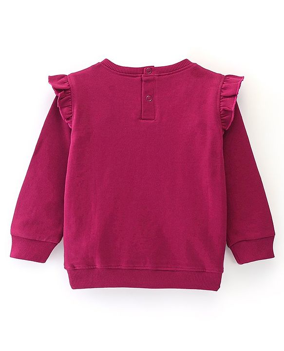 Babyhug 100% Cotton Knit Full Frill Sleeves Sweatshirt with Christmas Themed Graphics - Maroon