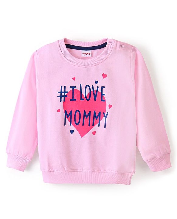 Babyhug 100% Cotton Knit Full Sleeves Sweatshirt With Text Print - Pink