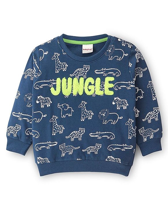 Babyhug Cotton Full Sleeves Sweatshirt Lion Graphic Print - Navy Blue