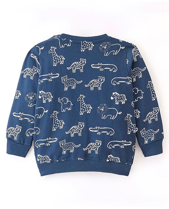 Babyhug Cotton Full Sleeves Sweatshirt Lion Graphic Print - Navy Blue