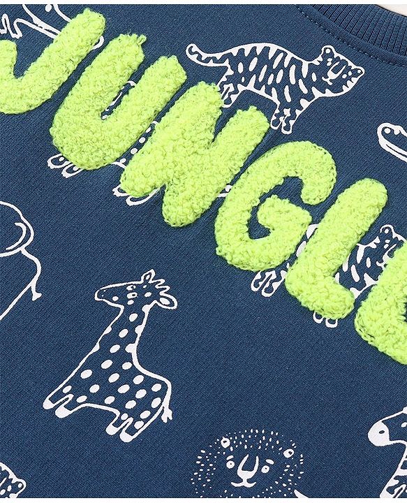 Babyhug Cotton Full Sleeves Sweatshirt Lion Graphic Print - Navy Blue
