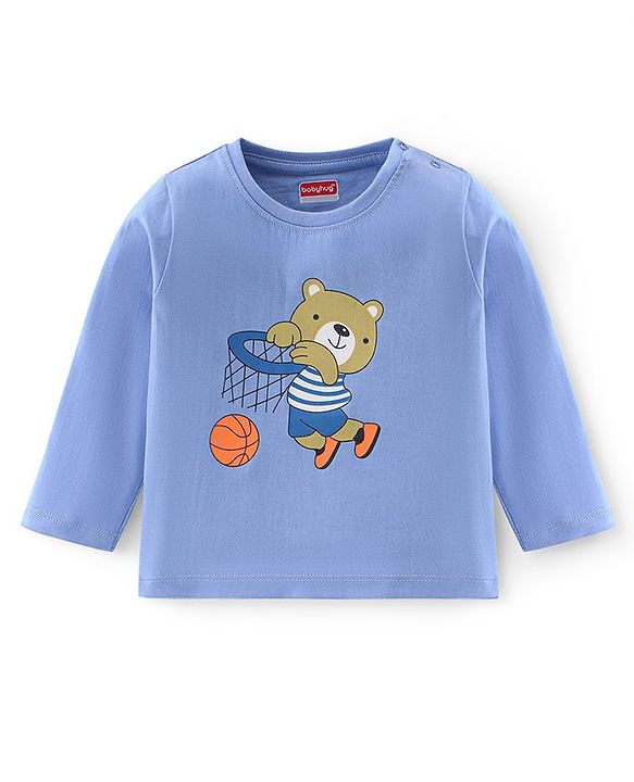 Babyhug Cotton Knit Full Sleeves T-Shirt with Teddy Print - Purple