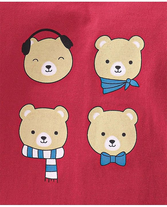 Babyhug 100% Cotton Knit Full Sleeves T-Shirt Bear Print - Red