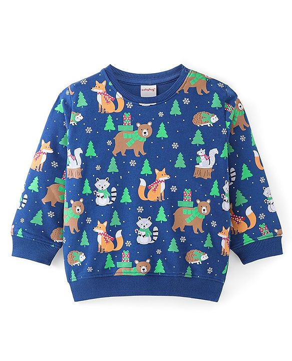 Babyhug 100% Cotton Knit Full Sleeves T-Shirt With Teddy Graphics - Navy Blue