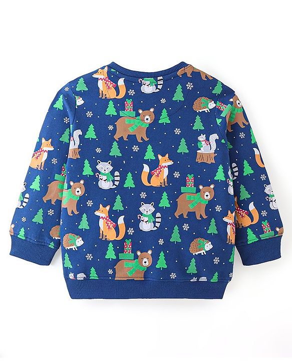 Babyhug 100% Cotton Knit Full Sleeves T-Shirt With Teddy Graphics - Navy Blue