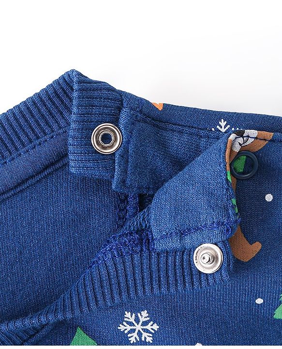 Babyhug 100% Cotton Knit Full Sleeves T-Shirt With Teddy Graphics - Navy Blue