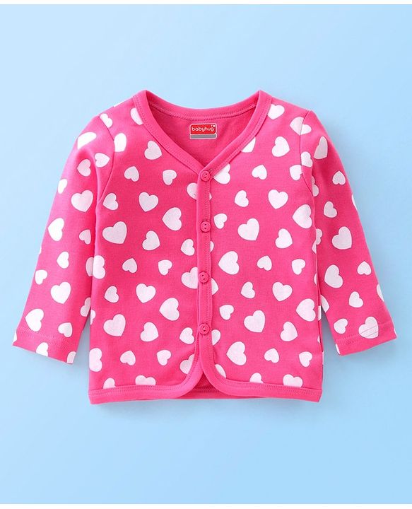 Babyhug 100% Cotton Knit Full Sleeves Heart Print Front Open Vest Pack of 3 - Multicolour