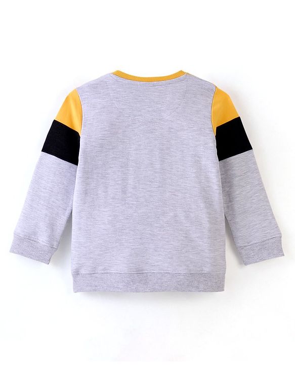Babyhug 100% Cotton Knit Full Sleeves T-Shirt With Panda Graphics -Grey & Yellow