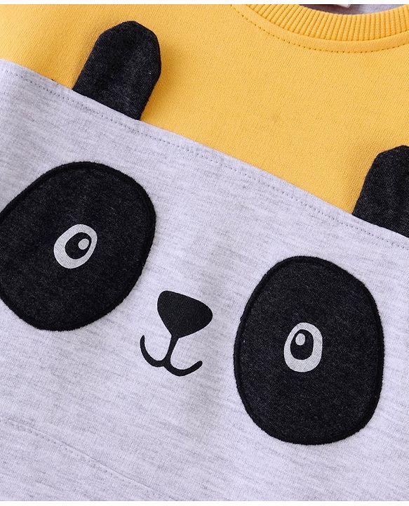 Babyhug 100% Cotton Knit Full Sleeves T-Shirt With Panda Graphics -Grey & Yellow