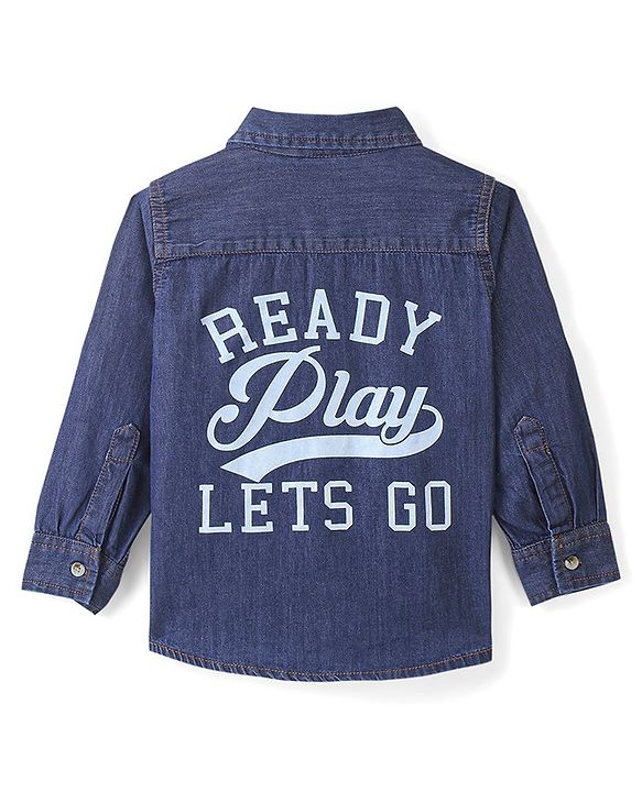 Babyhug Denim Full Sleeves Regular Collar Two Pocket Shirt - Blue
