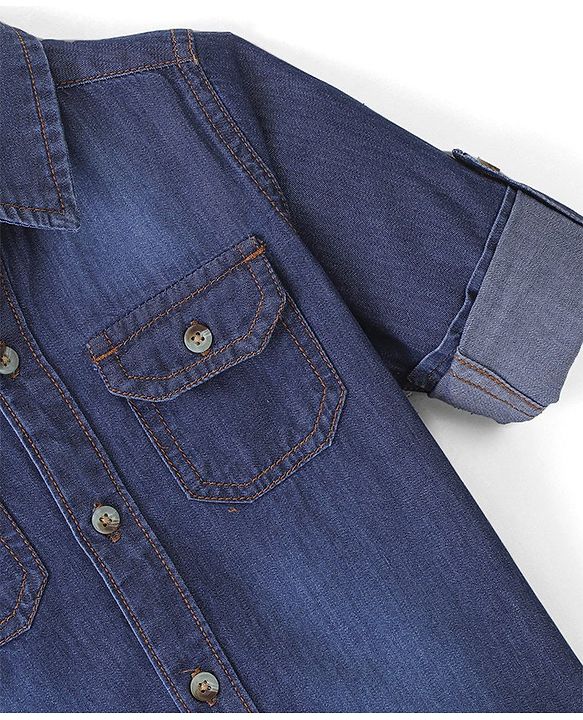 Babyhug Denim Full Sleeves Regular Collar Two Pocket Shirt - Blue
