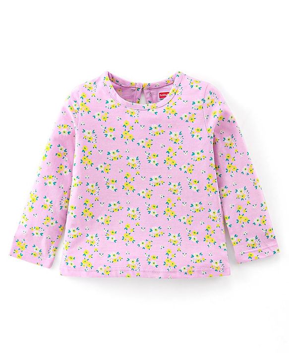 Babyhug Cotton Knit Full Sleeves Fawn & Floral Print T-Shirts Pack of 3 - Pink Purple & Yellow