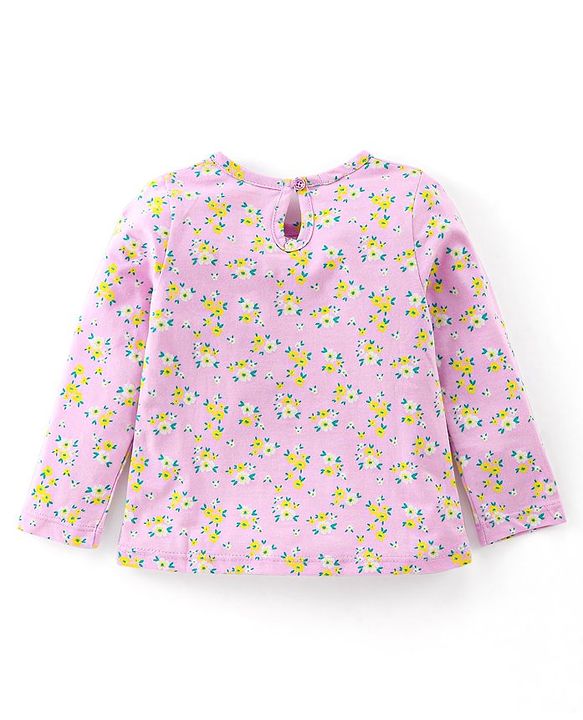 Babyhug Cotton Knit Full Sleeves Fawn & Floral Print T-Shirts Pack of 3 - Pink Purple & Yellow