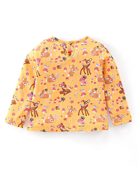 Babyhug Cotton Knit Full Sleeves Fawn & Floral Print T-Shirts Pack of 3 - Pink Purple & Yellow