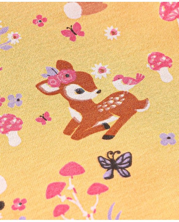 Babyhug Cotton Knit Full Sleeves Fawn & Floral Print T-Shirts Pack of 3 - Pink Purple & Yellow