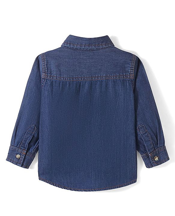 Babyhug Cotton Knit Denim Full Sleeve Shirt With Two Pocket - Blue