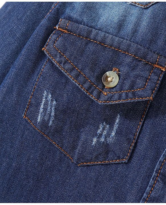 Babyhug Cotton Knit Denim Full Sleeve Shirt With Two Pocket - Blue