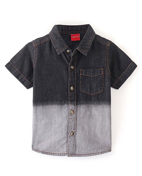 Babyhug 100% Cotton Woven Half Sleeves Solid Color Shirt - Black & Grey