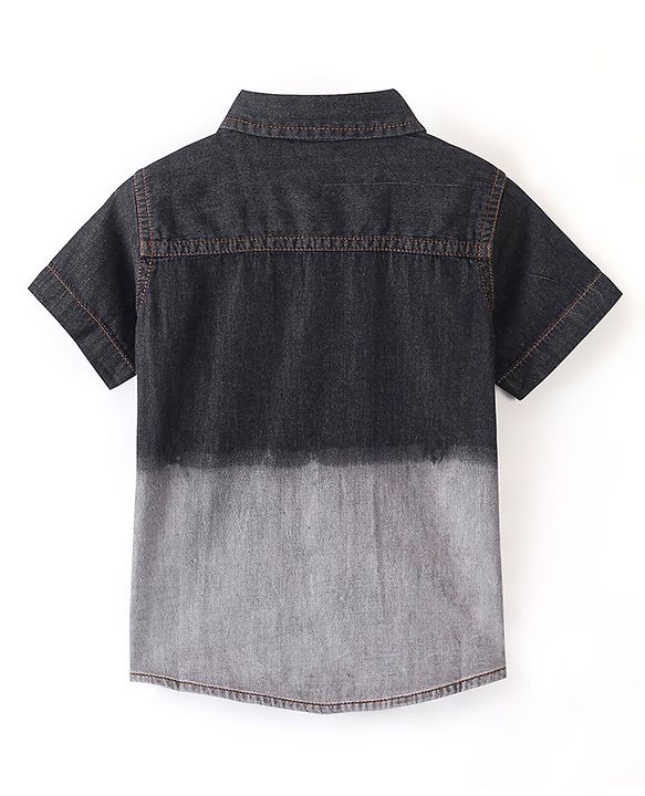 Babyhug 100% Cotton Woven Half Sleeves Solid Color Shirt - Black & Grey