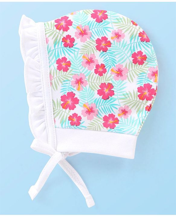 Babyhug 100% Cotton Knit Floral & Polka Dots Printed Cap Pack of 2- Multicolour