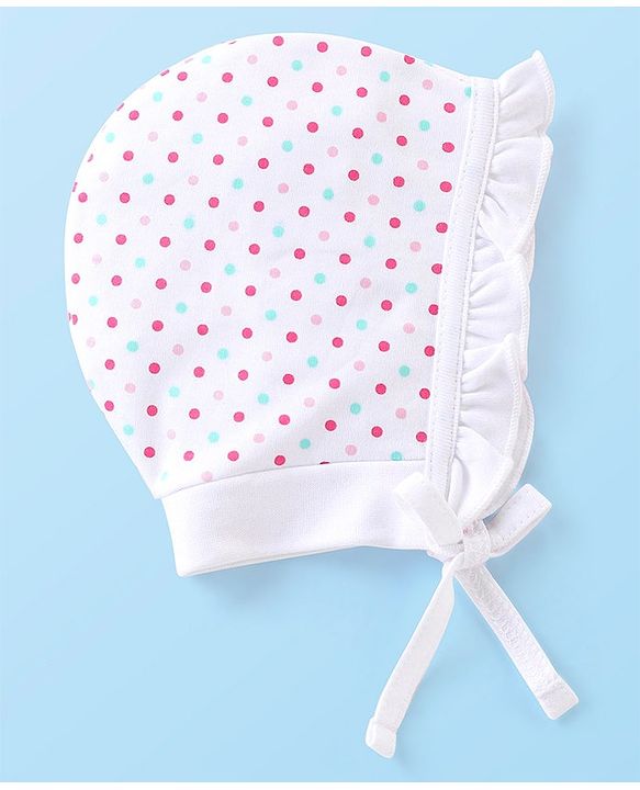 Babyhug 100% Cotton Knit Floral & Polka Dots Printed Cap Pack of 2- Multicolour