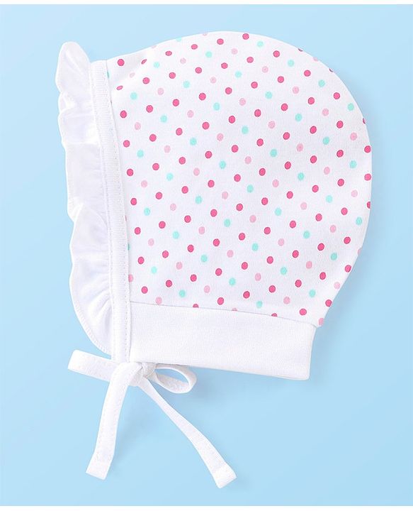 Babyhug 100% Cotton Knit Floral & Polka Dots Printed Cap Pack of 2- Multicolour