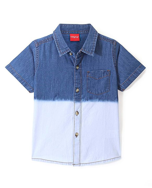 Babyhug 100% Cotton Woven Half Sleeves Solid Color Denim Shirt - Blue