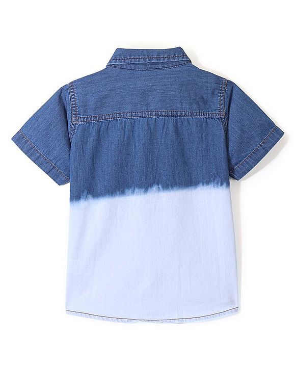 Babyhug 100% Cotton Woven Half Sleeves Solid Color Denim Shirt - Blue