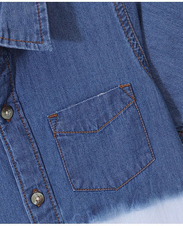 Babyhug 100% Cotton Woven Half Sleeves Solid Color Denim Shirt - Blue