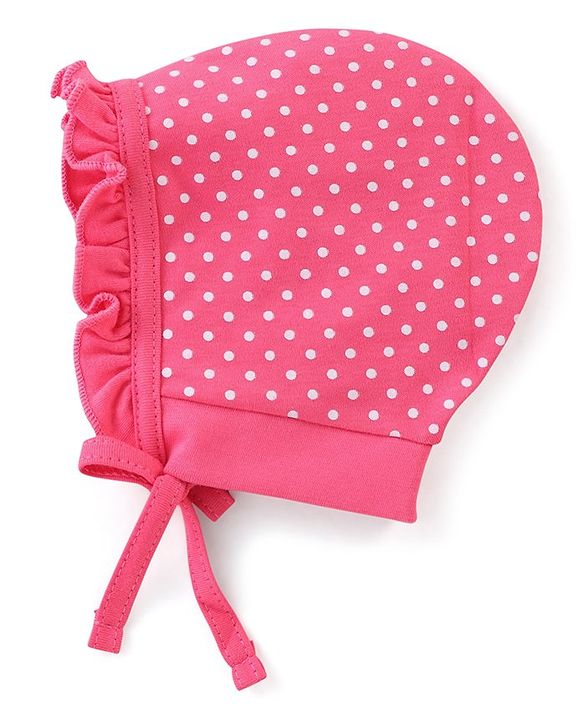 Babyhug 100% Cotton Caps With Foral & Polka Dots Print Pack Of 2 - Pink