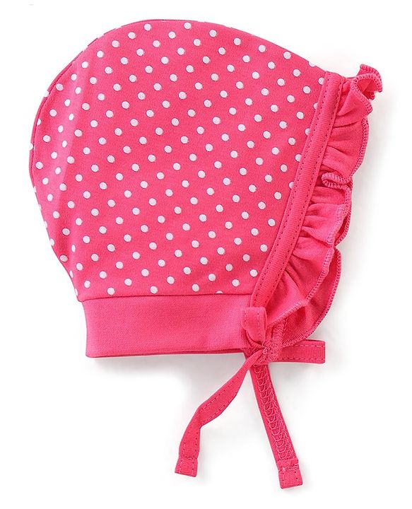 Babyhug 100% Cotton Caps With Foral & Polka Dots Print Pack Of 2 - Pink