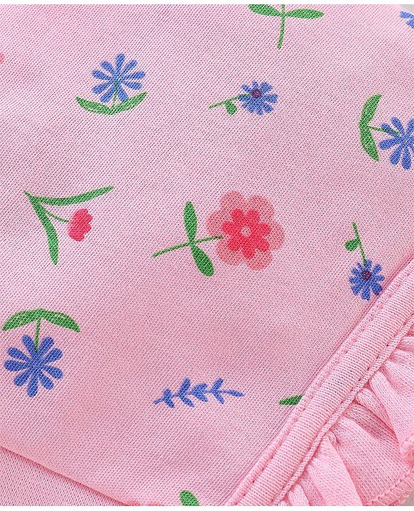 Babyhug 100% Cotton Caps With Foral & Polka Dots Print Pack Of 2 - Pink