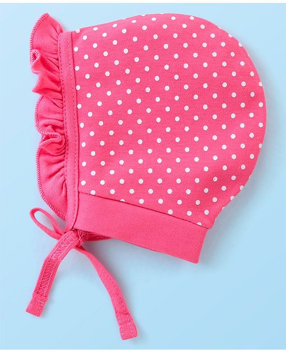 Babyhug 100% Cotton Caps Printed Pack of 2 Pink & White - Diameter 16 cm