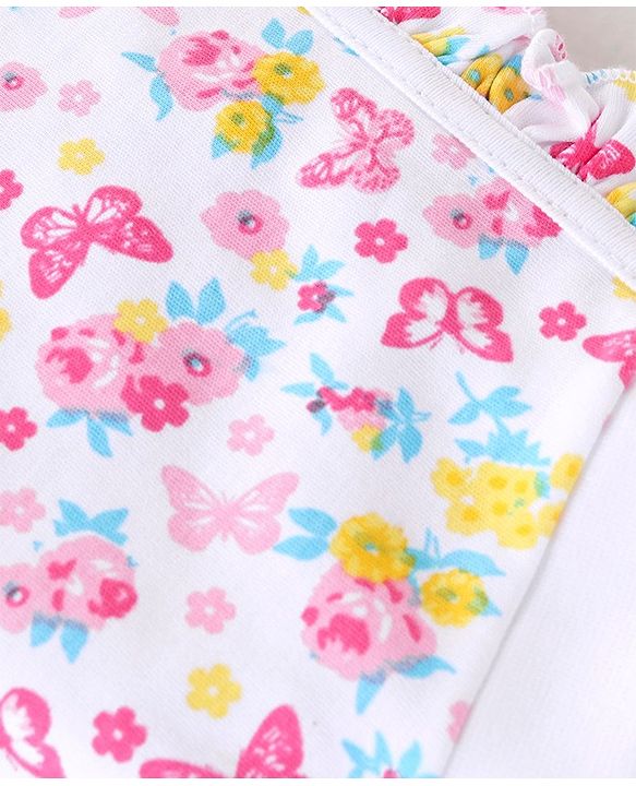 Babyhug 100% Cotton Caps Printed Pack of 2 Pink & White - Diameter 16 cm