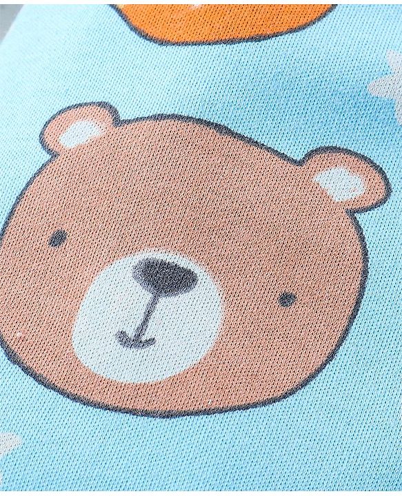 Babyhug Cotton Knit Interlock Full Sleeves Footed Sleep Suit With Wild Animals Print - Blue