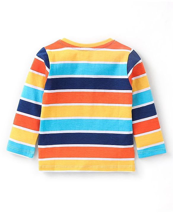Babyhug 100% Cotton Knit Full Sleeves T-Shirt Striped - Blue Yellow & Red