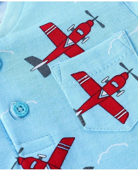 Babyhug Cotton Knit Full Sleeves T-Shirt with Airplane Print - Blue