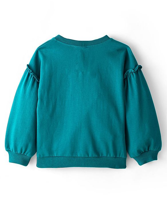 Babyhug Full Sleeves Top with Butterfly Applique with Studs & Lounge Pant - Ocean Green