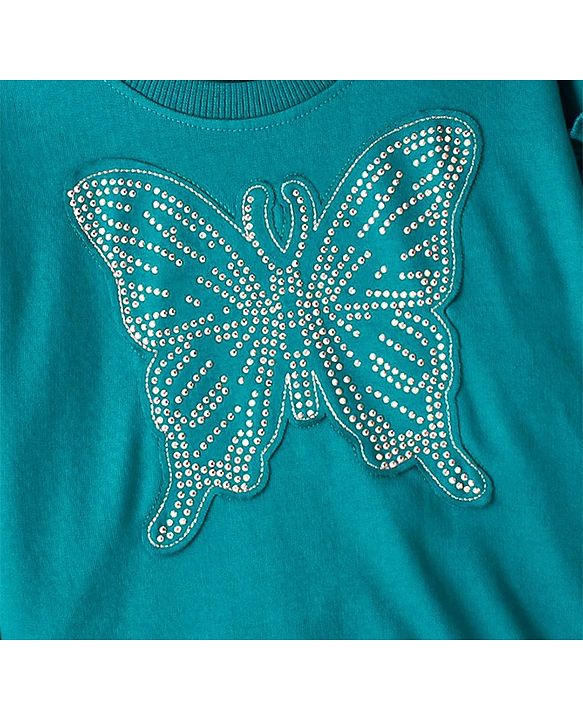 Babyhug Full Sleeves Top with Butterfly Applique with Studs & Lounge Pant - Ocean Green