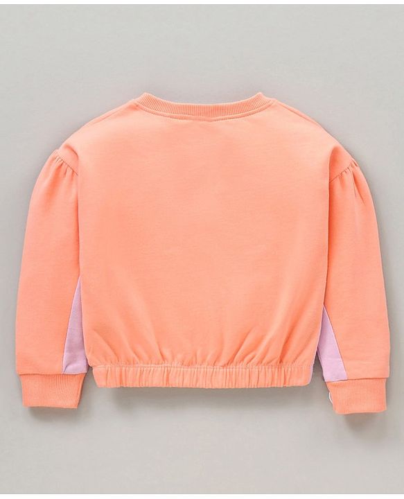 Babyhug 100% Cotton Terry Knit Full Sleeves Top and Lounge Pant Set Be Unique Print - Orange & Lilac