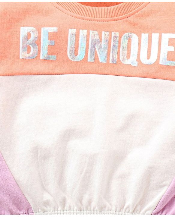 Babyhug 100% Cotton Terry Knit Full Sleeves Top and Lounge Pant Set Be Unique Print - Orange & Lilac
