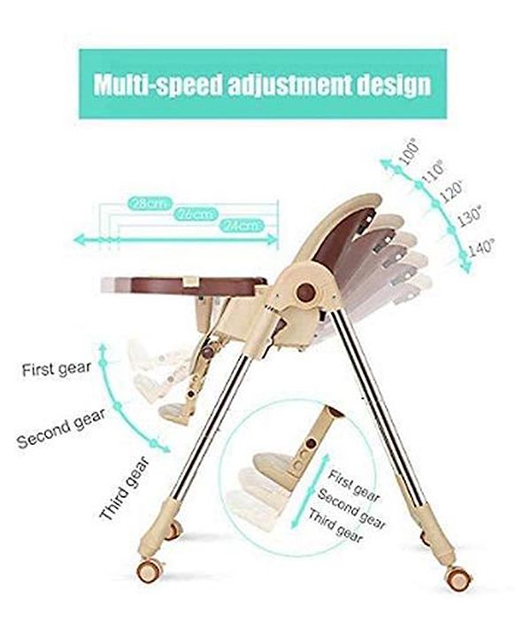 Babyhug Multifunctional Portable High Chair with 5 Level Height Adjustment -Beige| Compact Fold| Removable Wheels with Lock| Removable Double Food Tray| Cushion Seat