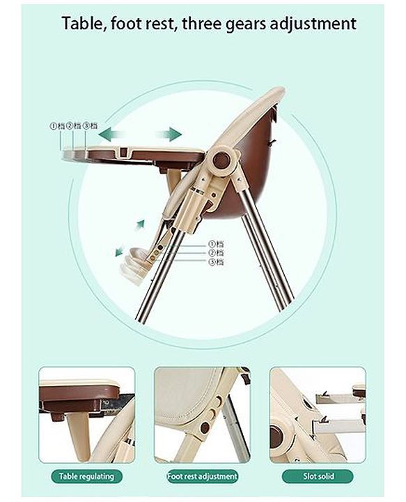 Babyhug Multifunctional Portable High Chair with 5 Level Height Adjustment -Beige| Compact Fold| Removable Wheels with Lock| Removable Double Food Tray| Cushion Seat