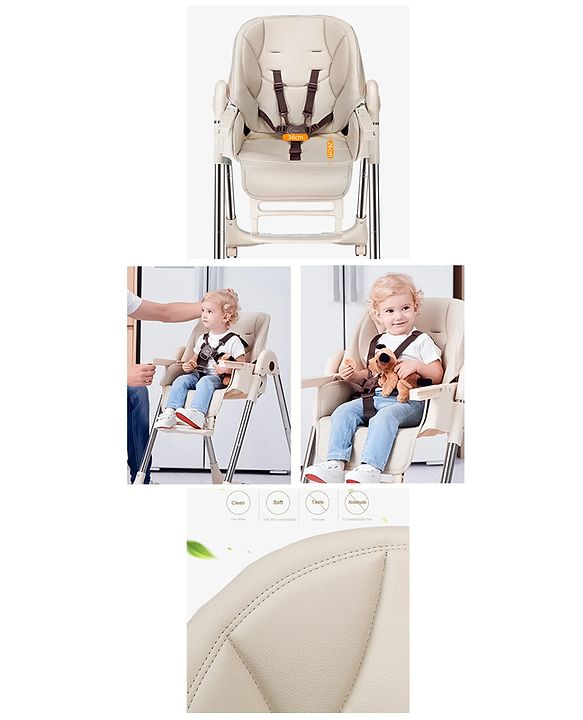 Babyhug Multifunctional Portable High Chair with 5 Level Height Adjustment -Beige| Compact Fold| Removable Wheels with Lock| Removable Double Food Tray| Cushion Seat