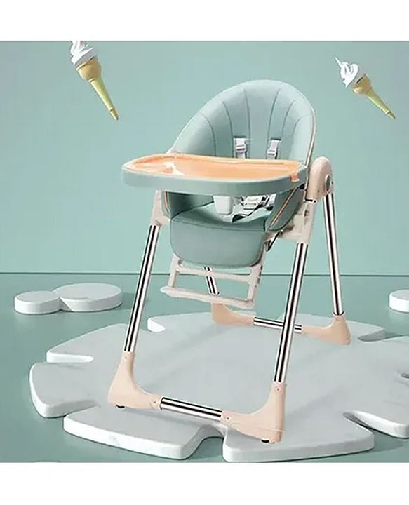 Babyhug Multifunctional Portable High Chair with 5 Level Height Adjustment - Green| Compact Fold| Removable Wheels with Lock| Removable Double Food Tray| Cushion Seat