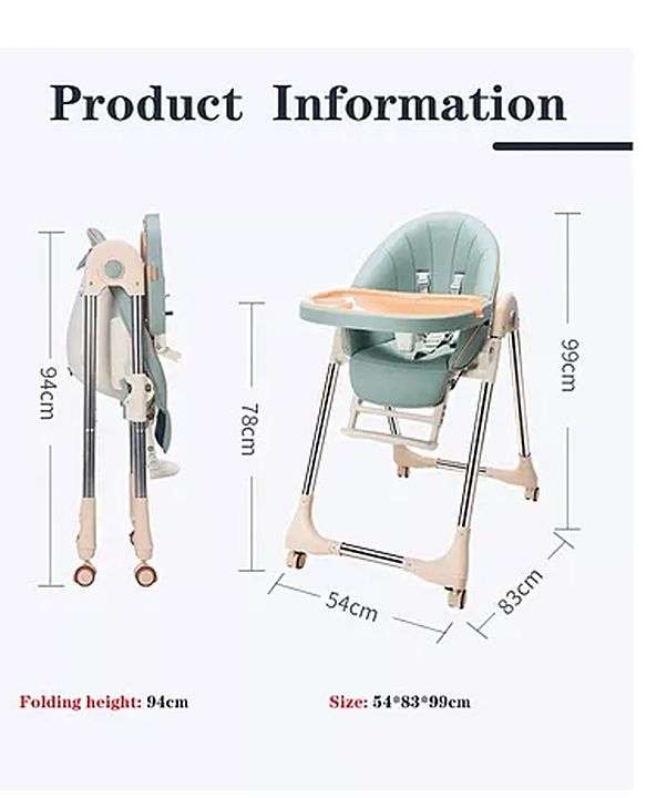 Babyhug Multifunctional Portable High Chair with 5 Level Height Adjustment - Green| Compact Fold| Removable Wheels with Lock| Removable Double Food Tray| Cushion Seat