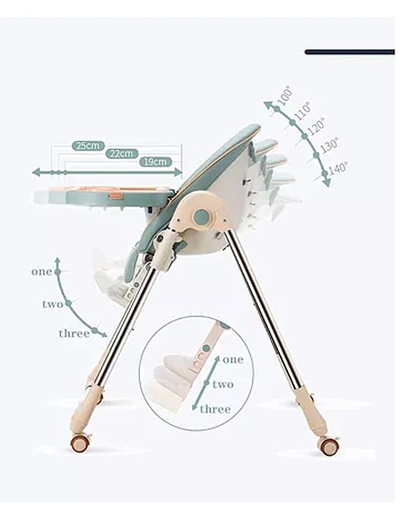 Babyhug Multifunctional Portable High Chair with 5 Level Height Adjustment - Green| Compact Fold| Removable Wheels with Lock| Removable Double Food Tray| Cushion Seat
