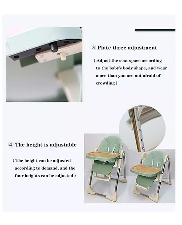 Babyhug Multifunctional Portable High Chair with 5 Level Height Adjustment - Green| Compact Fold| Removable Wheels with Lock| Removable Double Food Tray| Cushion Seat